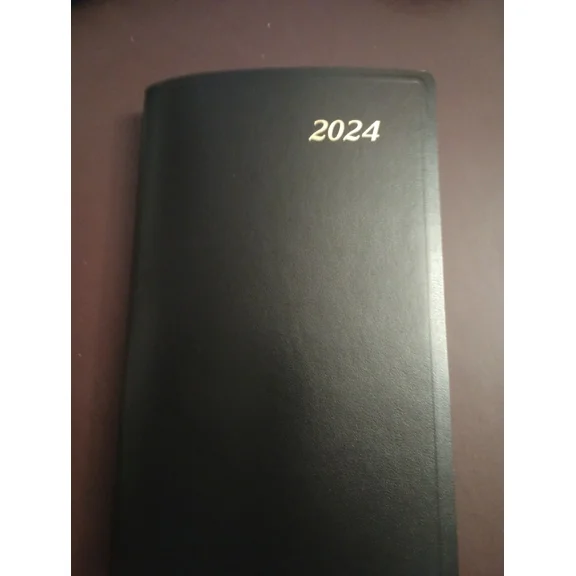 2024 Appointment Book/Planner, 2 Days Per Page, Spiral, Black Vinyl, 5"X8"