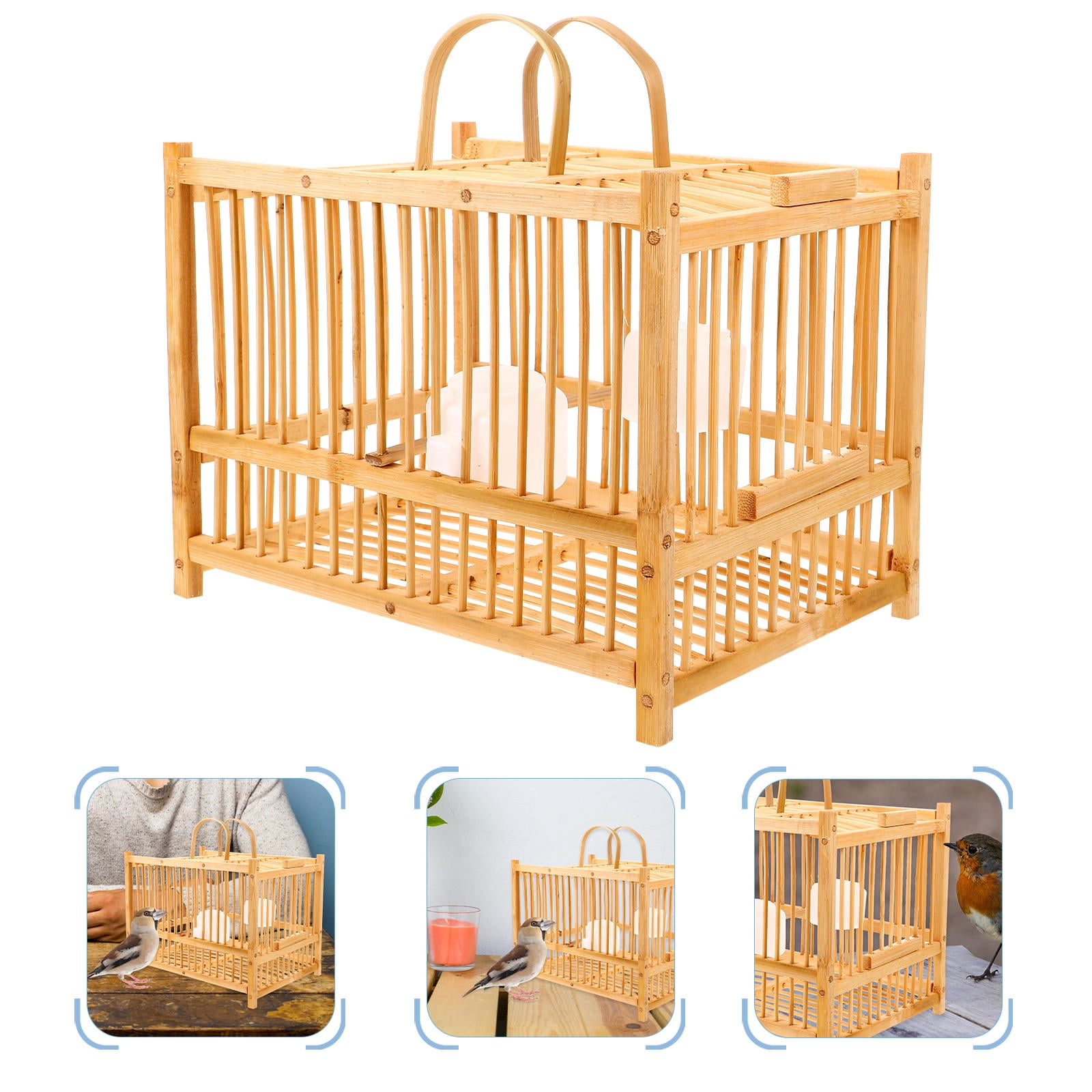 COMPUKAS Orange Bamboo Bird Cage for Home Use with Handle Portable Small Bird Carrier Sturdy Design
