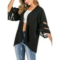 thumbnail image 4 of SAYFUT Plus Size Women's Open Front Mesh Panel 3/4 Bell Sleeve Kimono Cardigan Blouse Tops Cardigan Beach Cover up, 4 of 8