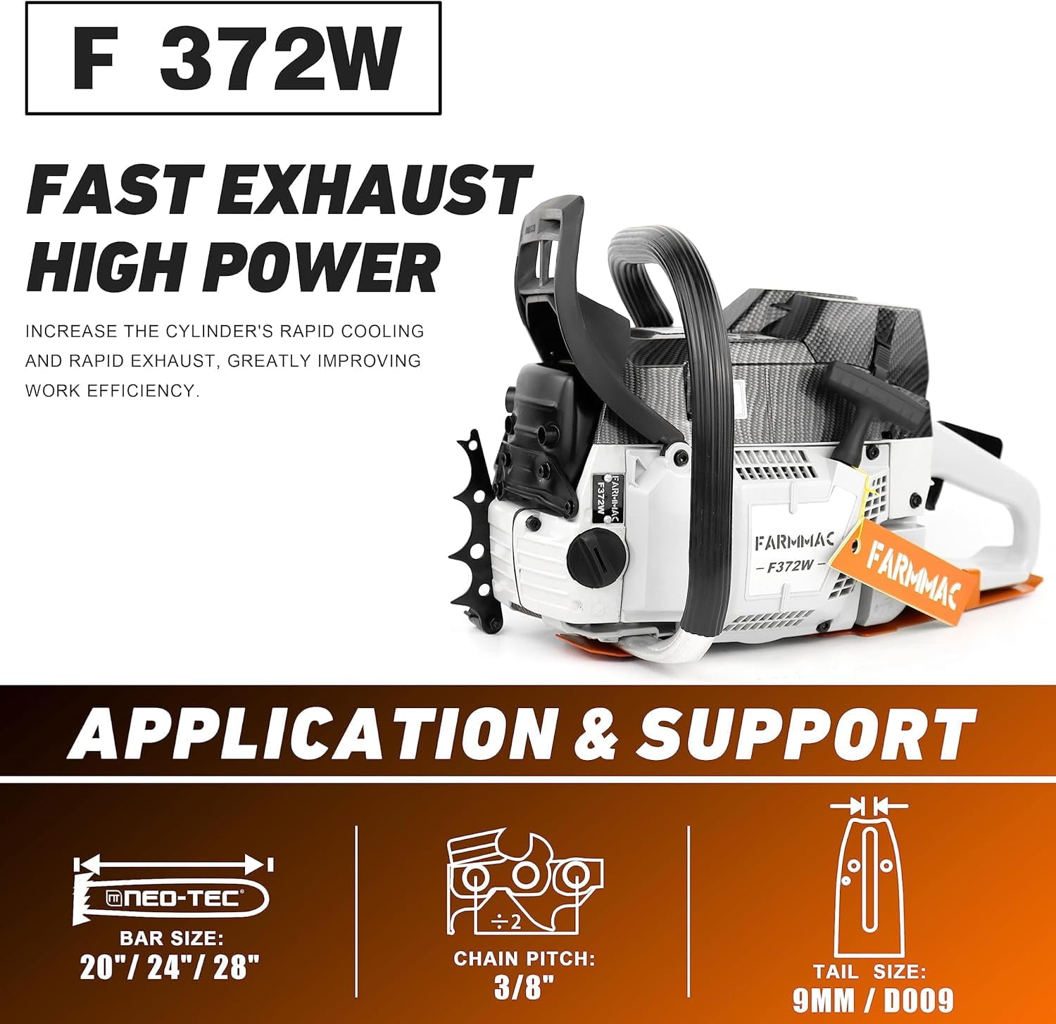 71cc Gas Chainsaw with 28 Inch Solid Bar Motosierra De Gasoline Powered Chain Saw 2-Cycle 4.1KW 5.5HP for Professional Logging Work FARMMAC 372W All Parts Compatible with Husqvarna 372X