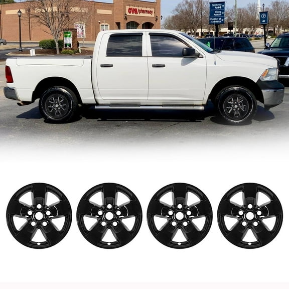 4 Pack 17 inch Alloy Wheel Skins for 2013-2018 Dodge Ram 1500/2019-2023 Dodge Ram 1500 Classic,Snap-on Installation Hubcap,Center Cap can be Reattached,Black Lacquer