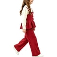 thumbnail image 2 of ITSAME Girls 2-Piece Long Sleeve Peplum Top and Pants Set Fall Winter Casual Knit Clothing Outfit Wine Size 7, 2 of 7