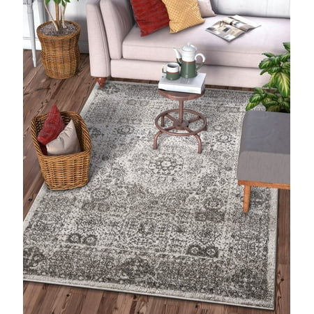 Vintage Ivory Well Woven Camila Medallion Ivory Distressed Traditional Vintage Persian Floral Oriental Area Rug 9x13 (9'3