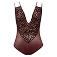 thumbnail image 2 of Curve Muse Women's Lingerie Lace Babydoll V Neck One Piece Mesh Bodysuit Nightwear-WINE-M, 2 of 4
