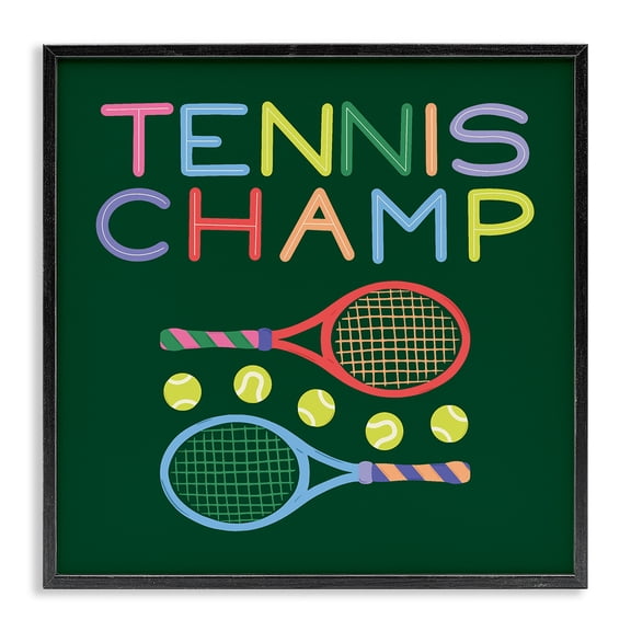 Stupell Industries Contemporary Tennis Champ Racket & Balls Black Framed Giclee Art, 12 x 12, by Sazerelli Designs