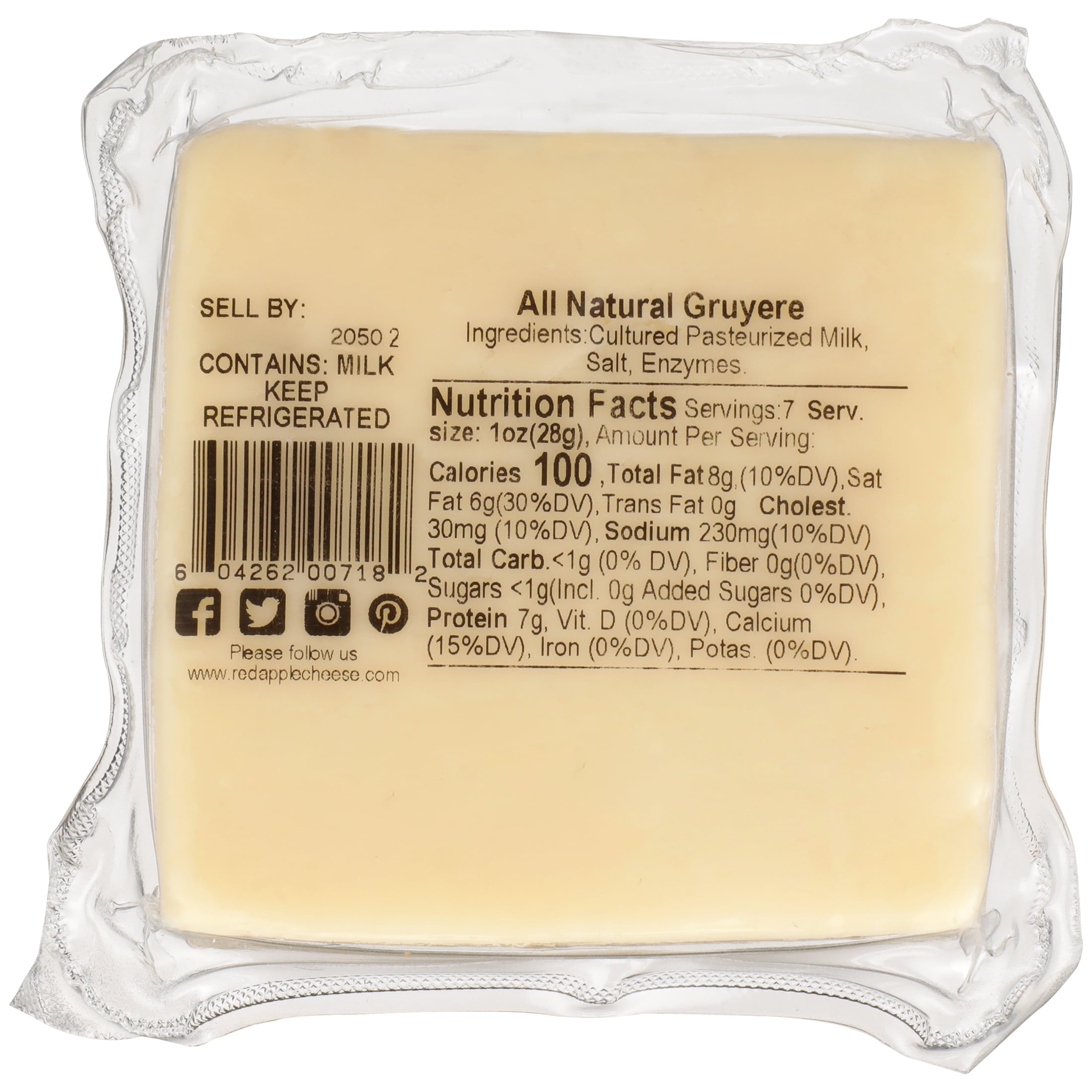 Red Apple Cheese Natural Gruyere Wisconsin Cheese®, 7 oz Square