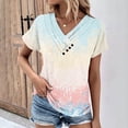 thumbnail image 2 of ShomPort Summer Casual Tops for Women V-Neck Short Sleeve T-Shirts Gradient Print Button Tees, 2 of 5