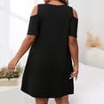 thumbnail image 6 of asdoklhq formal Dresses for Women Round Neck Short Sleeved Off Shoulder Loose Solid Color T-shirt Casual Dress Black XL, 6 of 6
