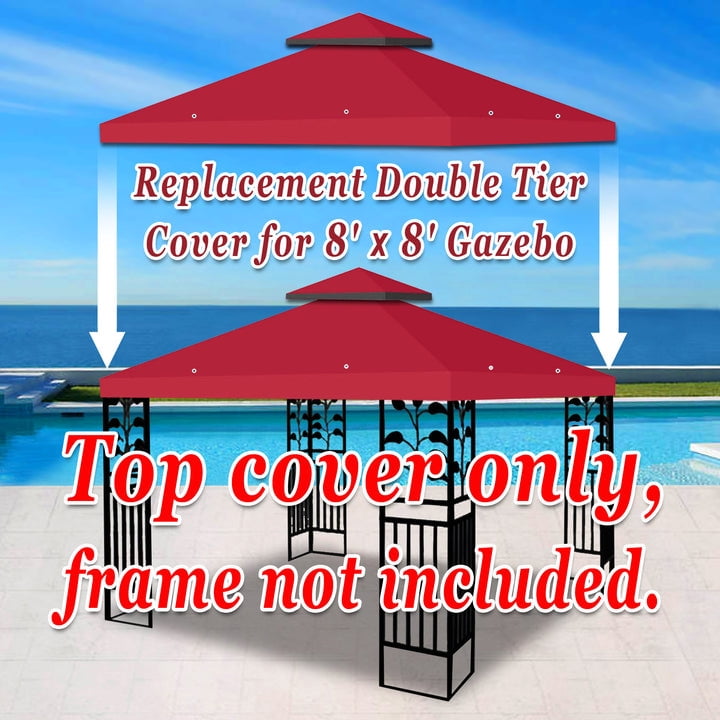 ALUVIERA 8'X8' Gazebo Sunshade 2-Tier Patio Pavilion Replacement Canopy(BURGUNDY)