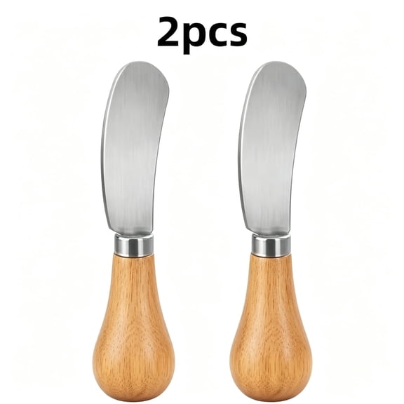 2 Pack Butter Knife with Standing Design, Stainless Steel Cheese Spreader with Wooden Handle, Multi-Purpose Cutter for Butter, Cheese, Jam, and Fruit, Kitchen Tool