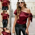 thumbnail image 4 of VIDUSSA Women's Off Shoulder Silk Satin Tops Short Sleeve Bow Tie Casual Dressy Blouse Shirts Wine Red XL, 4 of 5