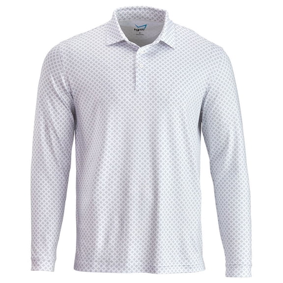 Tgw Mens Long Sleeve Print Golf Polo Shirt for Golfing White 3Xlt