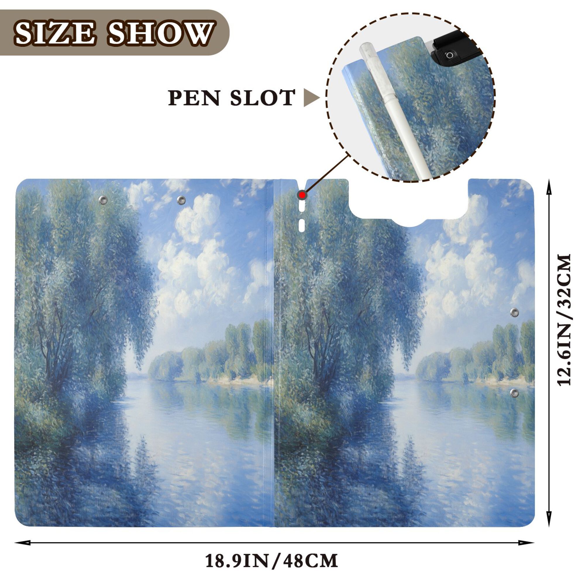 FORMRS A4 Clipboard Folder with Pen Holder Horizontal Foldable School Office Binder, Plants and River