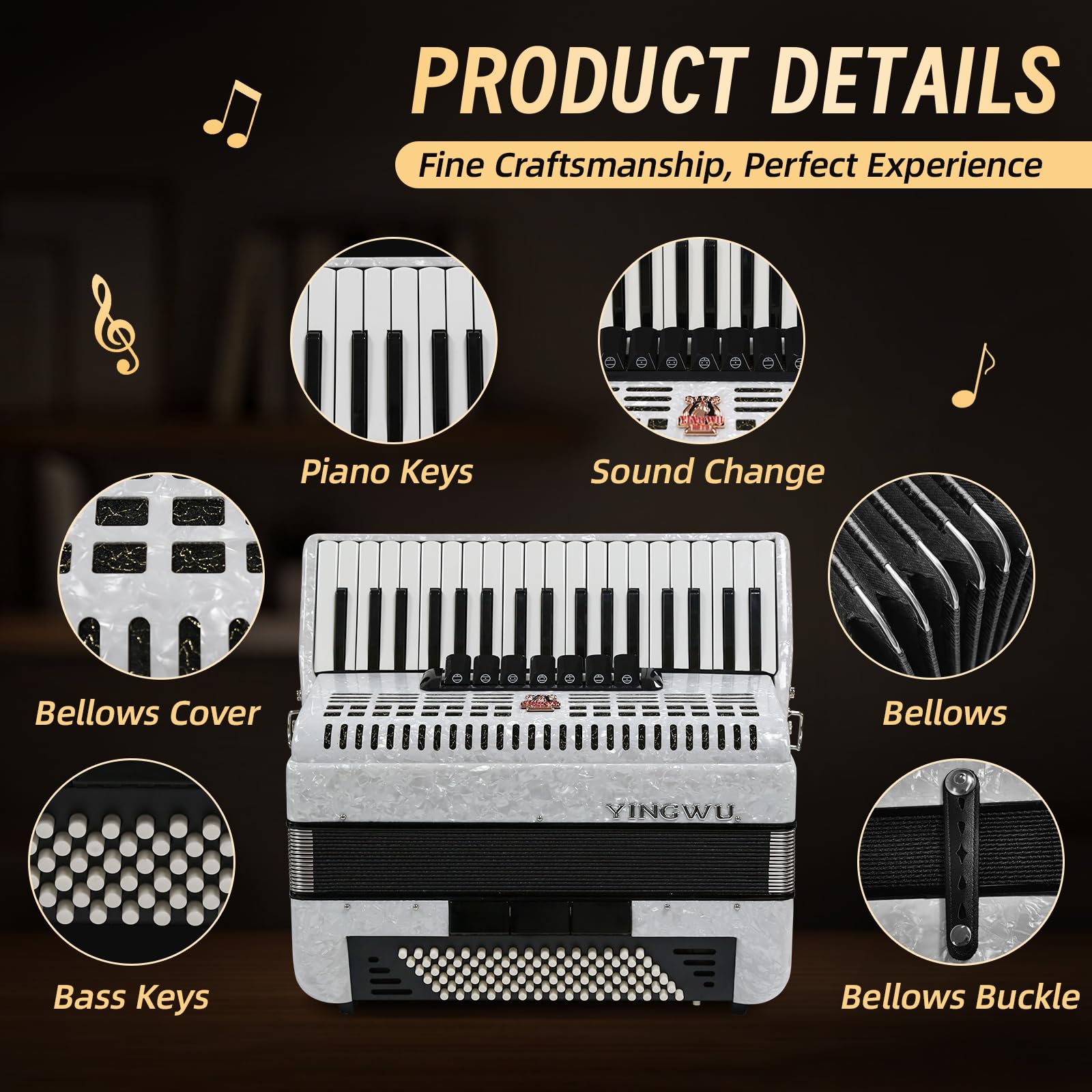 Accordion, 37 Keys 96 Bass Professional Accordion for Beginners and Advanced Players with Backpack and Strap