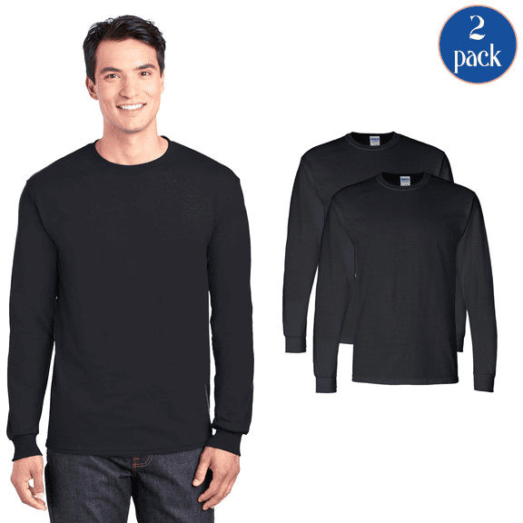 Gildan Men's DryBlend Long Sleeve T-Shirt, Durable Crewneck Classic Fit Tee, Black, 2-Pack, S