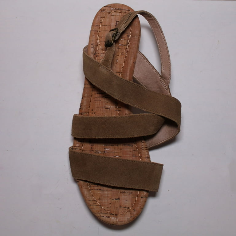 Lands End Women Size 7.5 B Low Cork Wedge Sandal Dark Fawn