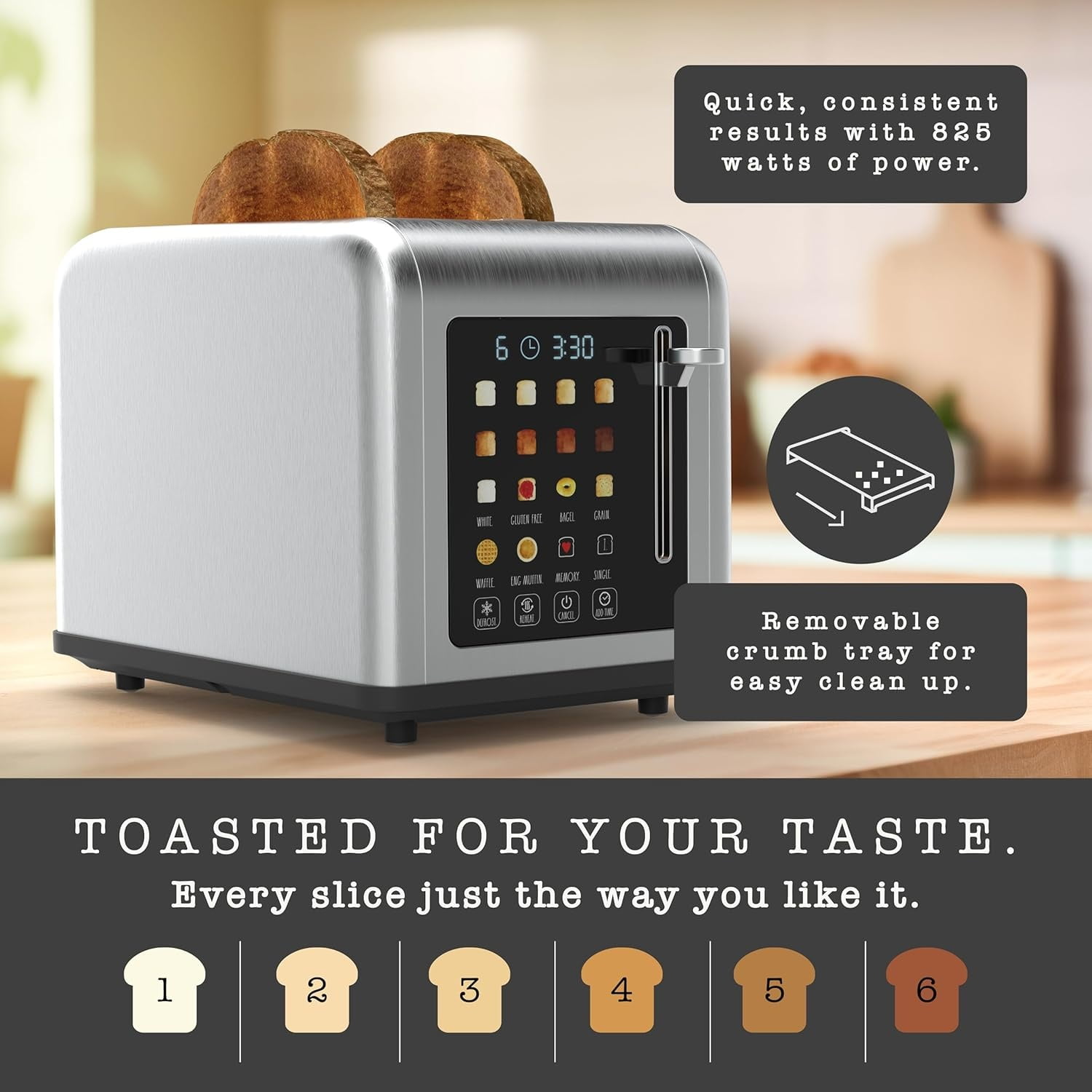 Rae Dunn Toaster, Digital Retro Stainless Steel with 6 Shade Settings