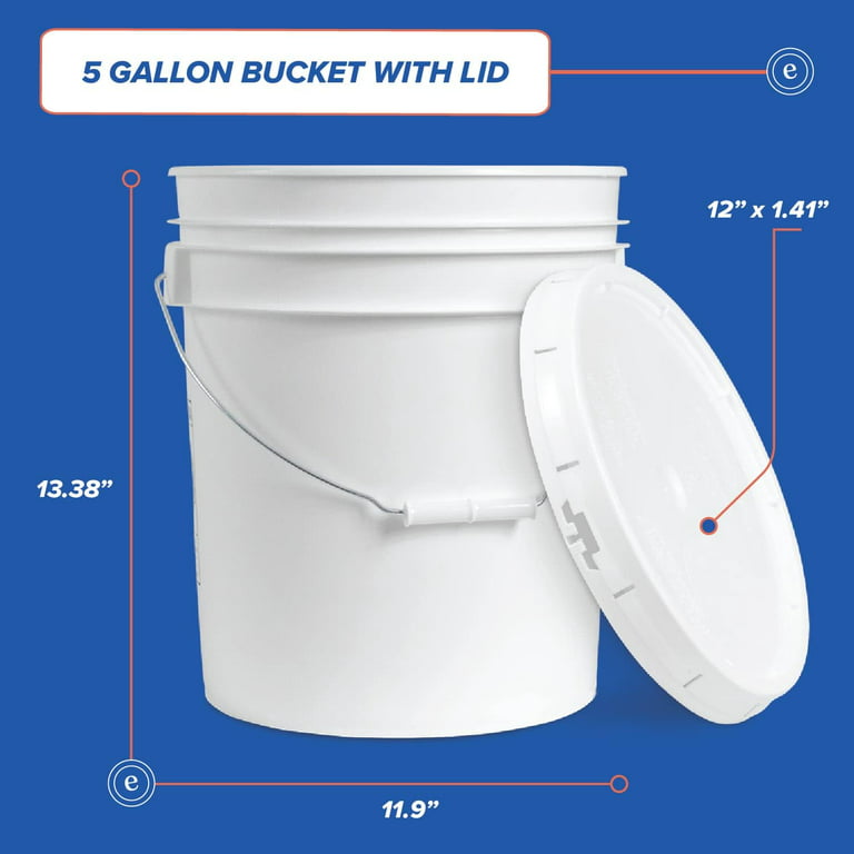 3.5 Gallon Plastic Bucket with Lid I Food Grade Bucket | White | BPA-Free I  Heavy Duty 90 Mil All Purpose Pail Reusable I Made in USA (6 Count)
