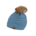 thumbnail image 1 of Gravity Threads Bonnet en Tricot Torsadé avec Pompon en Fausse Fourrure, Denim, 1 of 2