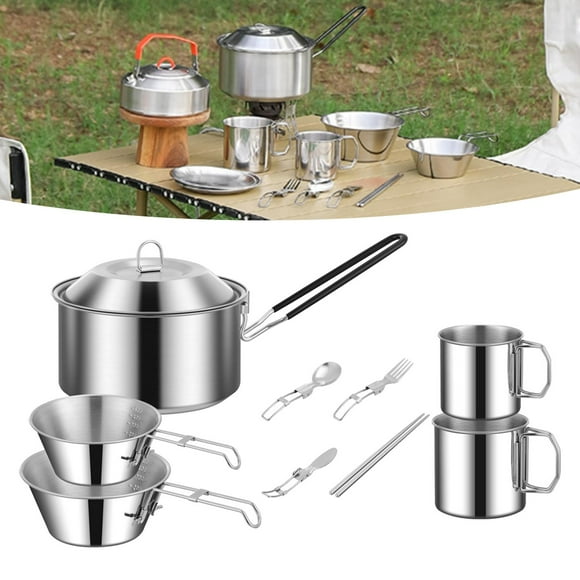 Olla de Cocina Plegable Cola Acero Inoxidable para Acampar Utensilios de Cocina Portátiles Apilables 10 Piezas