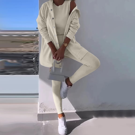 Women's Three Piece Workout Set Tracksuit For Women Full Zip Active Hoodie Jacket Tank & Workout Pants Tracksuit Ski Pant Ladies Dress Pant Suit for Petite Women Suit Jacket Women's Petite Jumpsuits