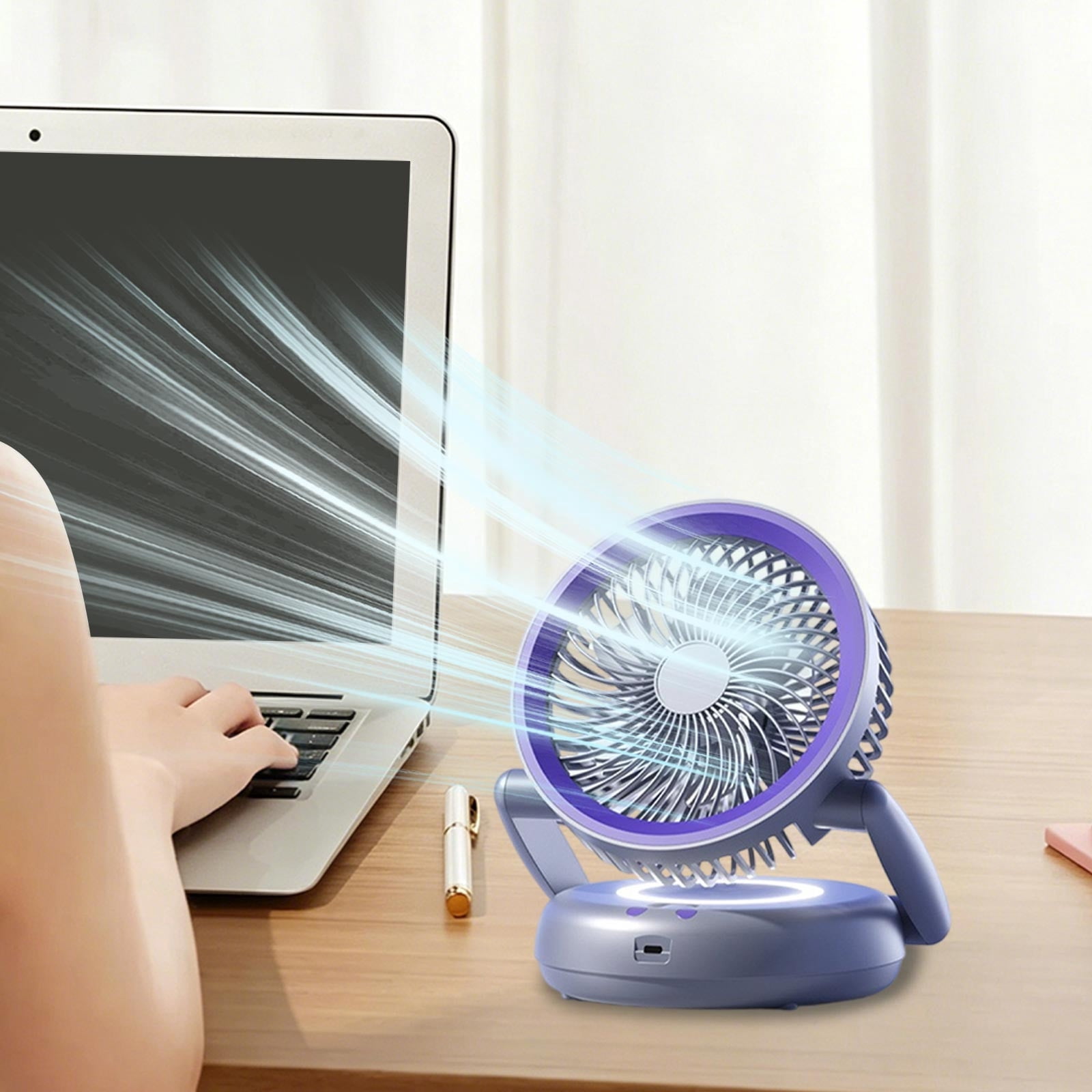 Lenkho Multifunctional Foldable Desk & Wall Fan, 2-in-1 Rechargeable Circulating Fan, 360° Adjustable Angle, Small Desktop Fan with Night Light, Ideal for Home, Office, Kitchen