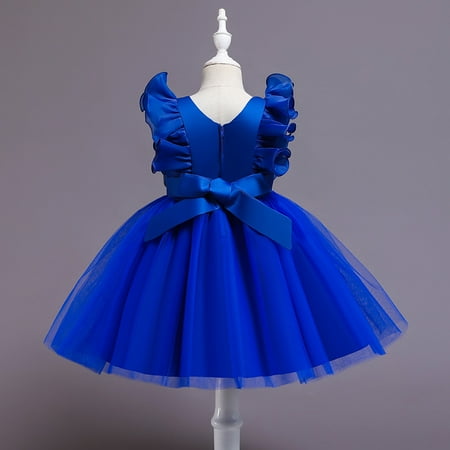 

PEASKJP Prom Dresses Children Girls Sleeveless Floral Printed Flowy Casual Style Tulle A-Line Dress Blue 4-5 Years