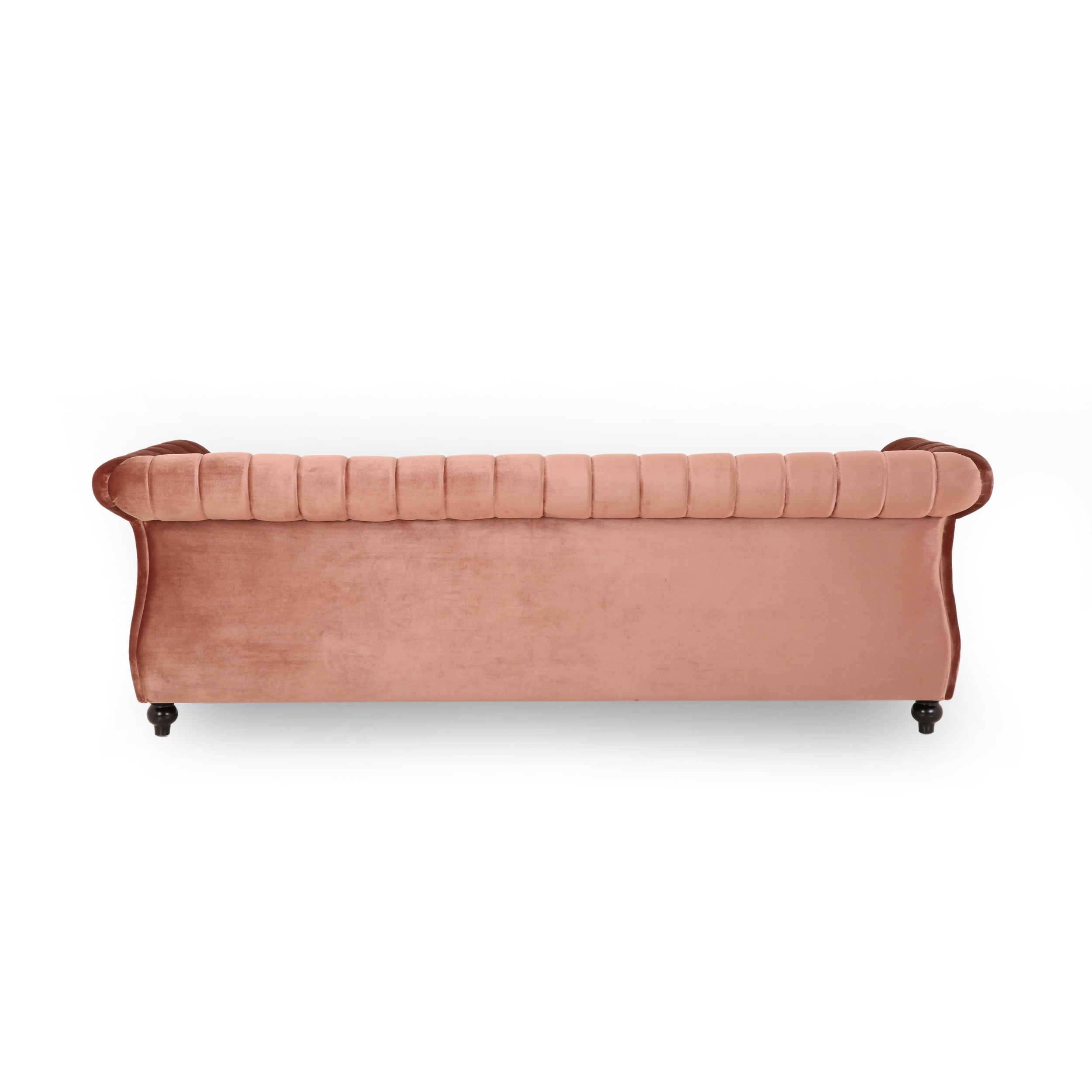 Noble House Kimmy Modern Tufted Velvet Sofa, Blush, Dark Brown