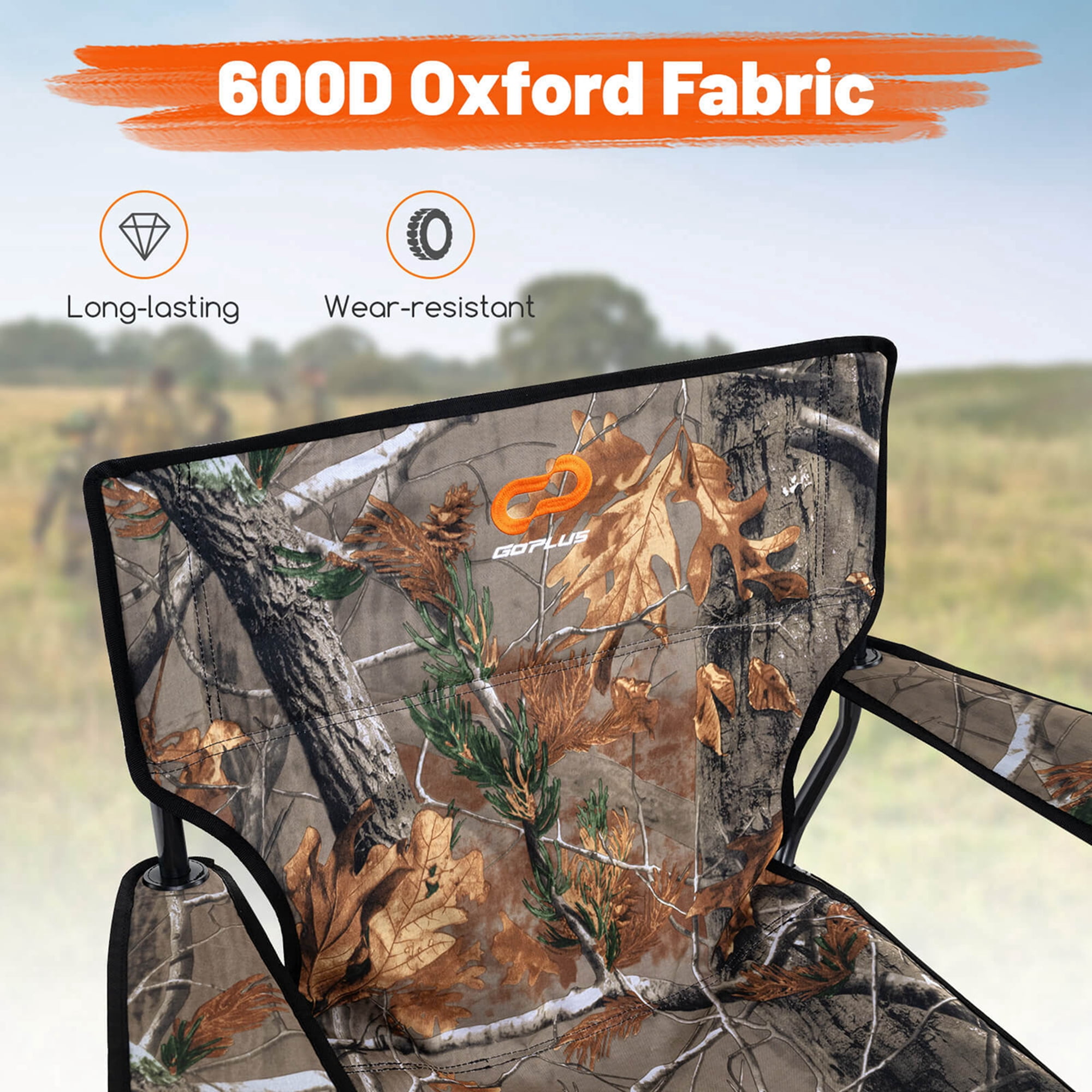 Goplus 360° Swivel Hunting Chair with Mesh Cup Holder & Storage Pockets Cozy Backrest Camo