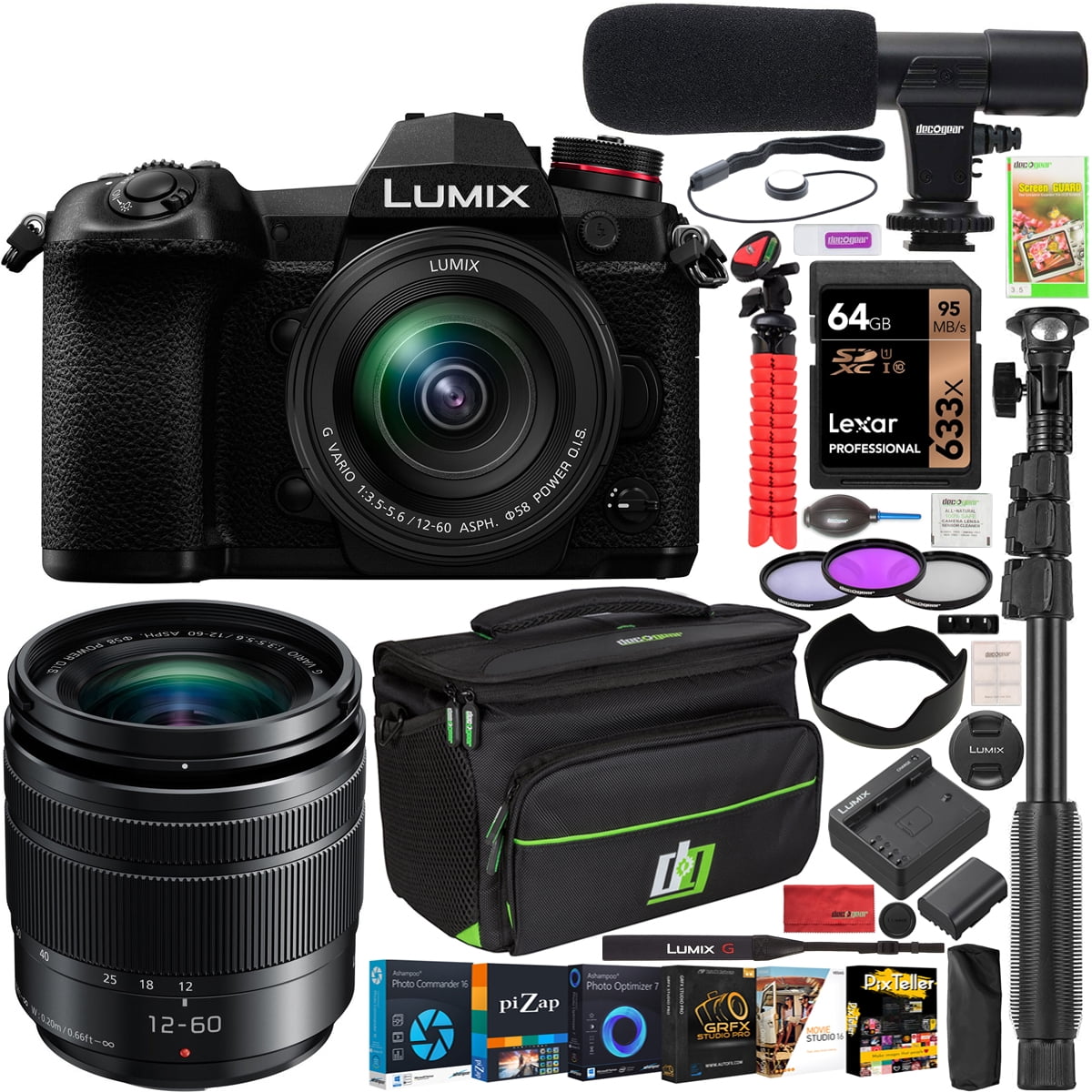 Panasonic Dc G9mk Lumix G9 Mirrorless 4k Camera With 12 60mm F3 5 5 6 Lumix G Vario Lens Bundle W Deco Gear Camera Bag Photo Video Monopod Microphone 64gb Filter Kit