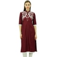 thumbnail image 1 of Bimba Women's Linen Kurta Embroidered Kurti Mandarin Collar Chic Straight Long Tunic, 1 of 9