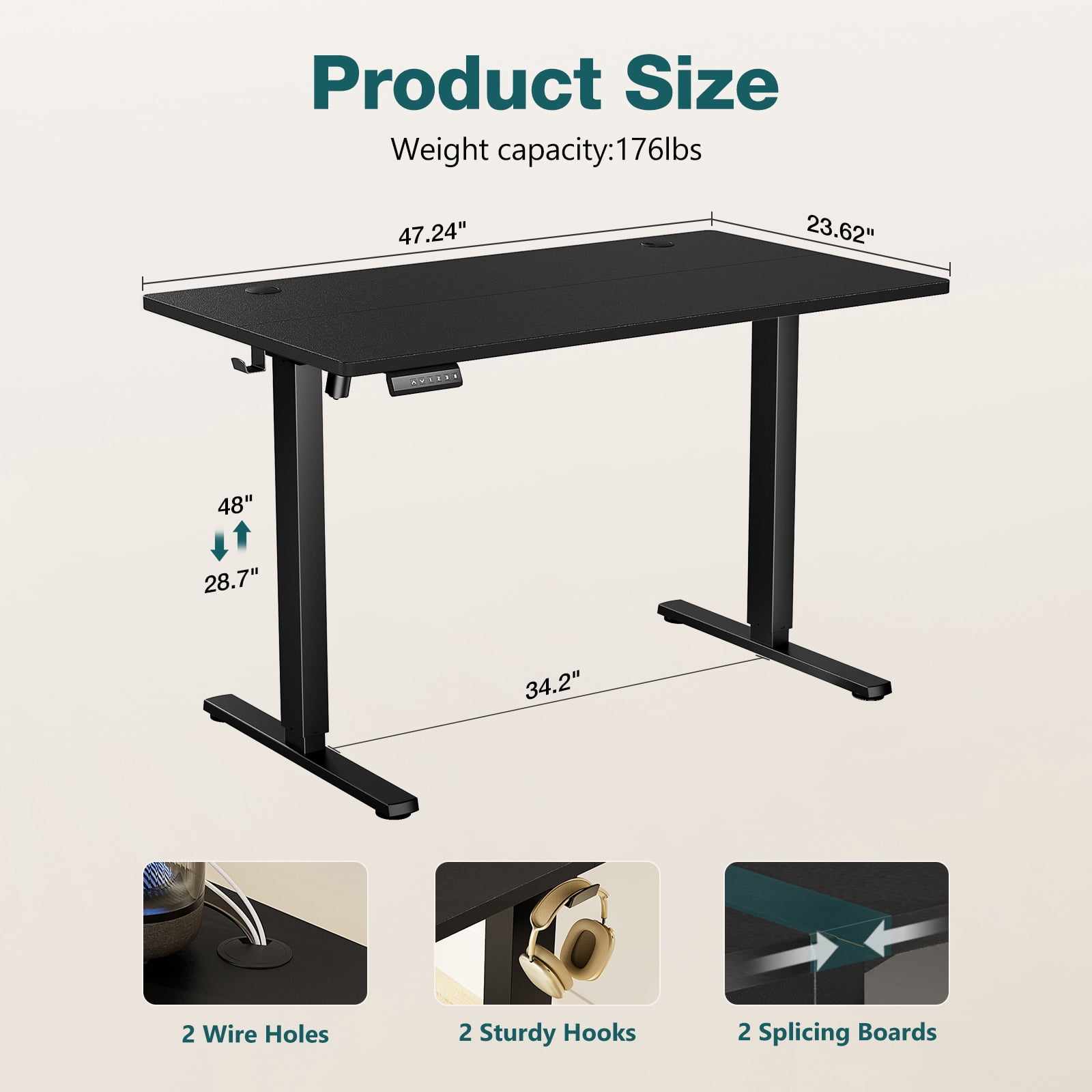 EverPick Electric Standing Desk 40/48/55/63 Inch Height Adjustable Desk, 4 Memory Presets，Motorized Sit Stand Desk with Quiet Dual Motor, Modern Ergonomic Computer Desk for Home Office