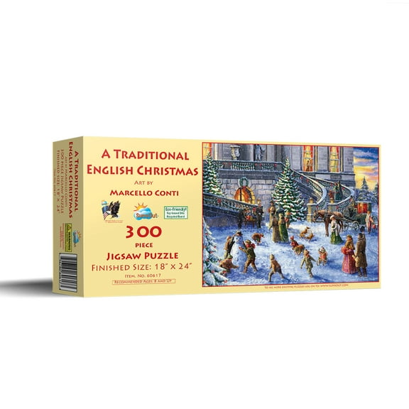 SUNSOUT INC - A Traditional English Christmas - 300 pc Jigsaw Puzzle by Artist: Marcello Corti - Finished Size 18" x 24" Christmas - MPN# 60617