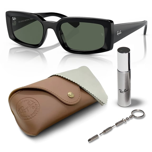 Ray-Ban RB4395 KILIANE BIO-BASED Square-Round Shaped Non-Polarized Sunglasses for Men & Women - Includes Official RAYBAN Eyewear Kit - Ideal Formal & Casual Wear Sunglasses - Dark Green Lens
