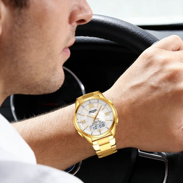 Reloj de cuarzo unisex con calendario – Reloj de pulsera de acero inoxidable resistente al agua para negocios, para hombres y mujeres, ideal para la oficina, reloj analógico de moda.