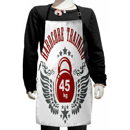 

Fitness Kids Apron Bodybuilding Themed Emblem in Vintage Style Hardcore Training Wings Stars Boys Girls Apron Bib with Adjustable Ties for Cooking Baking Painting Red White Grey by Ambesonne