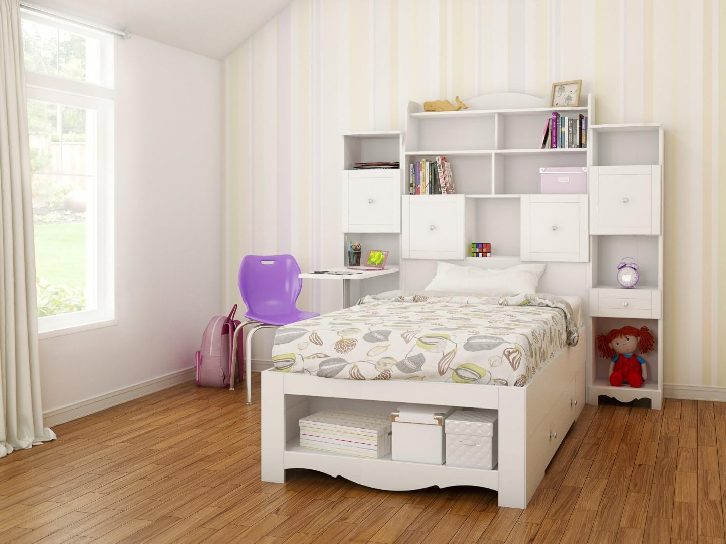 Pixel 1Drawer Storage Bed with Tall Bookcase Headboard SetSizeTwin