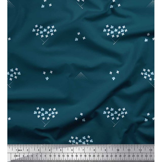 Soimoi Cotton Duck Fabric Dot & Floral Artistic Print Sewing Fabric Yard 42 Inch Wide