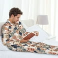 thumbnail image 6 of Fuzoiu Watercolor Plants Print Men's Long-Sleeved Pajama,Lounge Button Down Nightwear,Mens Notch Collar Pajama Set -Small, 6 of 7