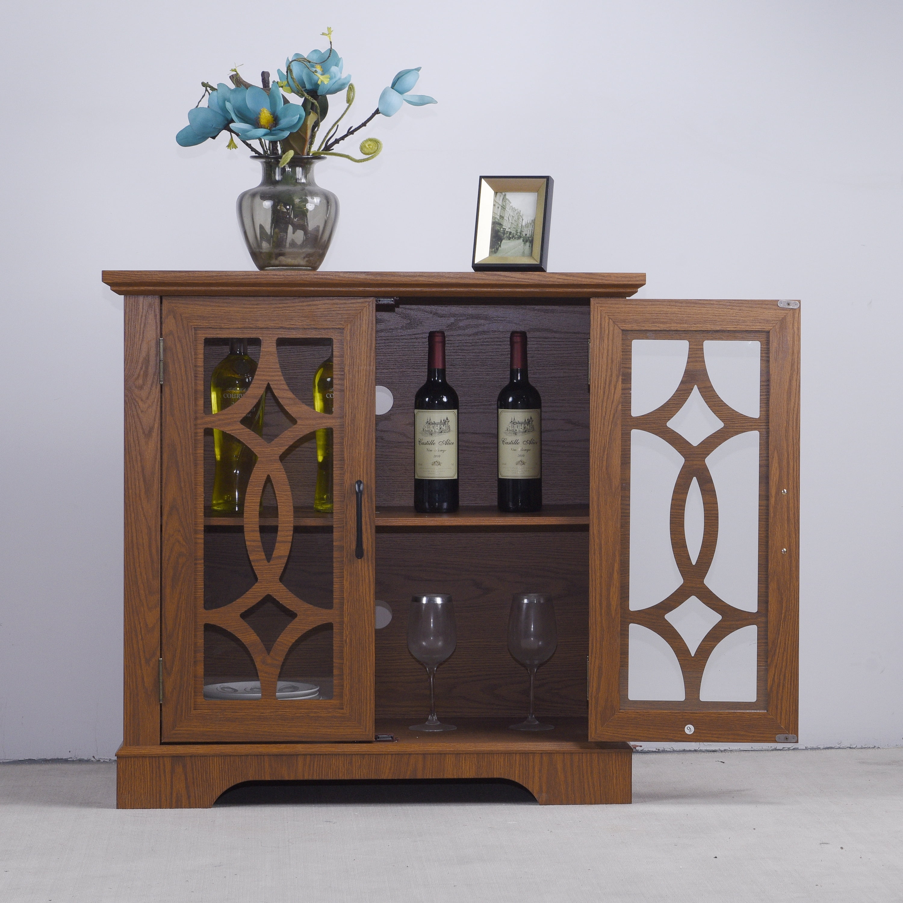 Sailvan 2-Tempered Glass Door Sideboard, 34.37" Spacious Buffet with 3-Position Adjustable Shelf