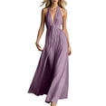 thumbnail image 2 of Karymi Halter Deep V Maxi Dress, Sleeveless Twist Front High Slit Backless Flowy Vacation Evening Gown Easter Dresses for Women 2026, 2 of 6