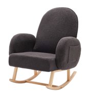 Cocosity Rubberwood Leg Support Nursery Rocker, Cushioned Teddy Velvet Glider Rocker with Side Pockets, Suitable for Nursery, Bedroom, Living Room, Office, Dark Gray