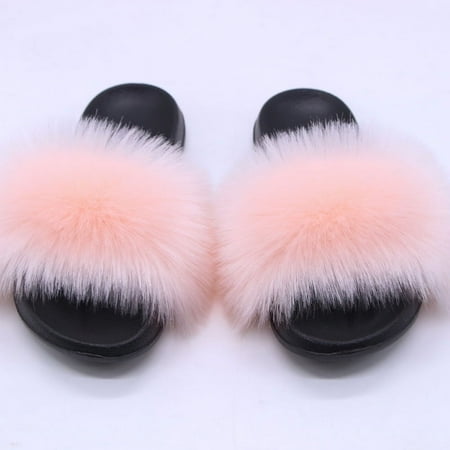 

XWQYRG Women Fuzzy Slippers Color Block Fluffy Slides Furry Slipper Breathable Shoe Outdoor Lightweight Faux Home Shoes Royal