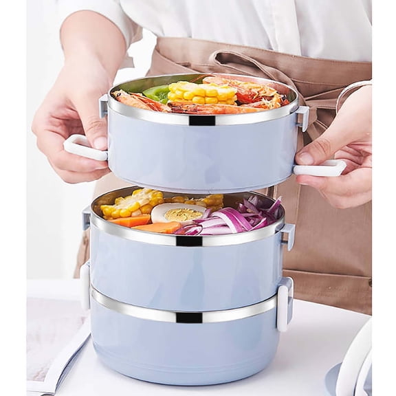 Nkmbld Lunch Box for Women, Portable Lunchbox Circular Fresh-Keeping Box Stainless Steel Insulated Food Containers, Microwave and Dishwasher Safe, Blue