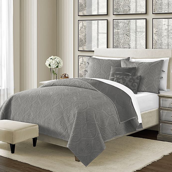Camber 5Piece Reversible King Quilt Set in Grey