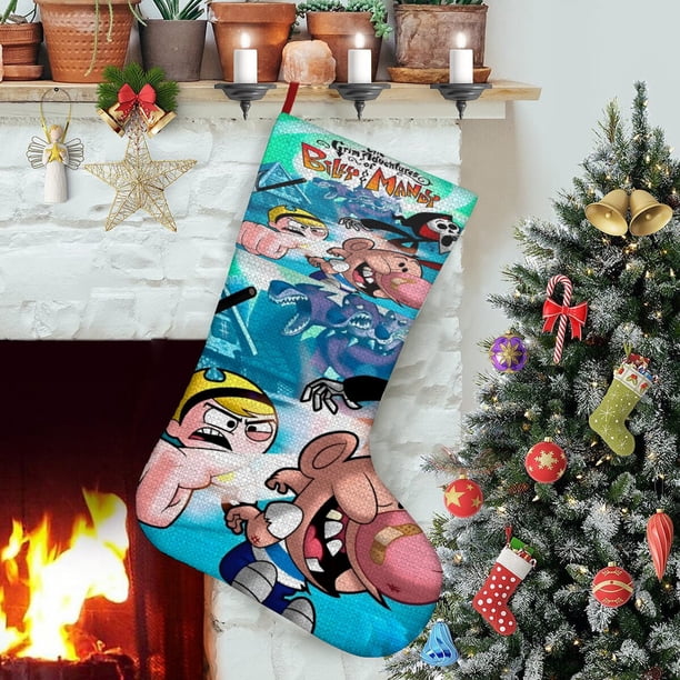 Las Sombrías Aventuras de Billy y Mandy Tema: Calcetines de Navidad, fino lino blanco para colgar en escaleras y chimenea, decoración navideña para el hogar, regalo de Navidad.54cm×38cm