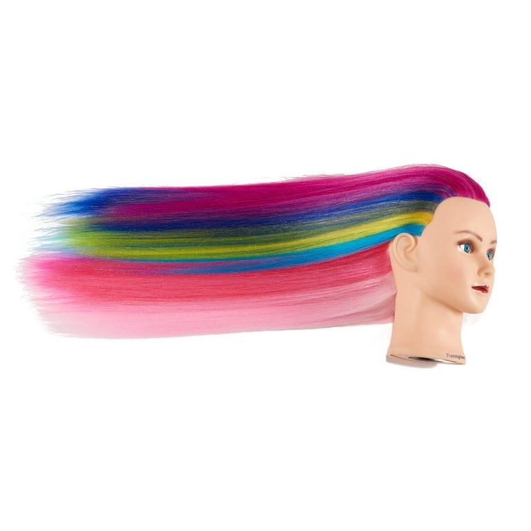Mannequin Head with Hair Manikin Doll Head for Hair Styling Hairdressing  Training Braiding Doll Head with Hair Pin (Blue Pink Gradient)