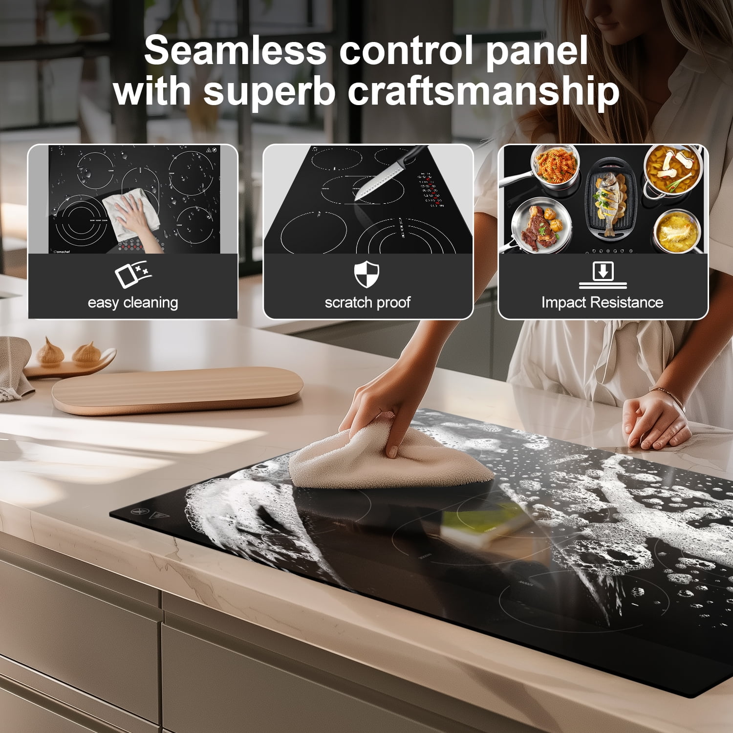 Powerful 8500W 5 Burner Cooktop, Sunmaki 30" Built-in Electric Stove with Touch Sensor Control