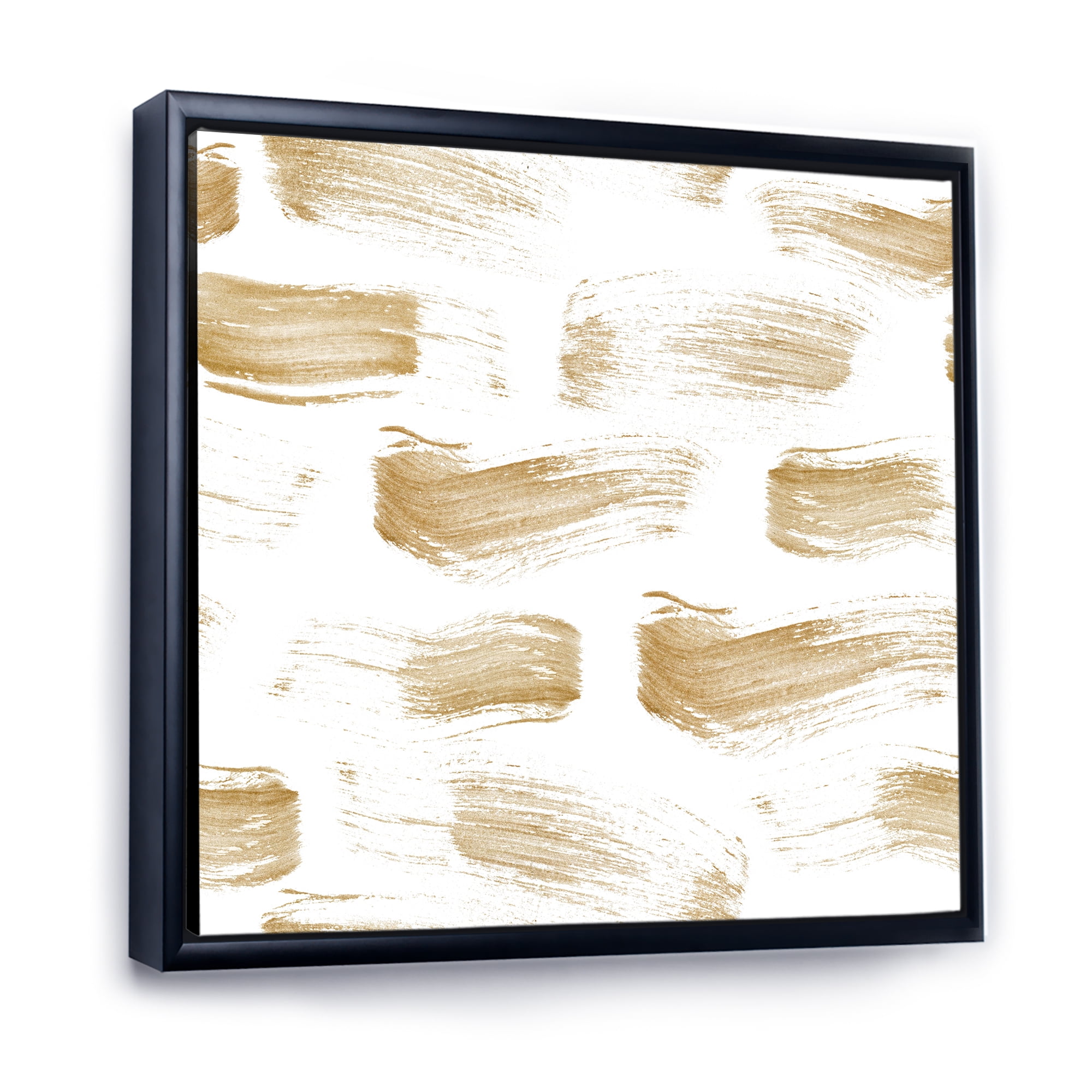 Golden Abstract Brush Strokes 16 in x 16 in Framed Painting Canvas Art Print, by Designart