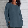 thumbnail image 3 of Otntypg Oversized Linen Shirts for Women Long Sleeve Plus Size Tops Gauze Split Side Casual Dressy Blouses Lightweight Crew Neck Loose Cotton Tunic Tops Navy L, 3 of 5